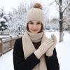 3Pcs/Set  Woolen Hat Cold Proof Knitted Scarf Fashion Scarf Hat Gloves Set  Cycling