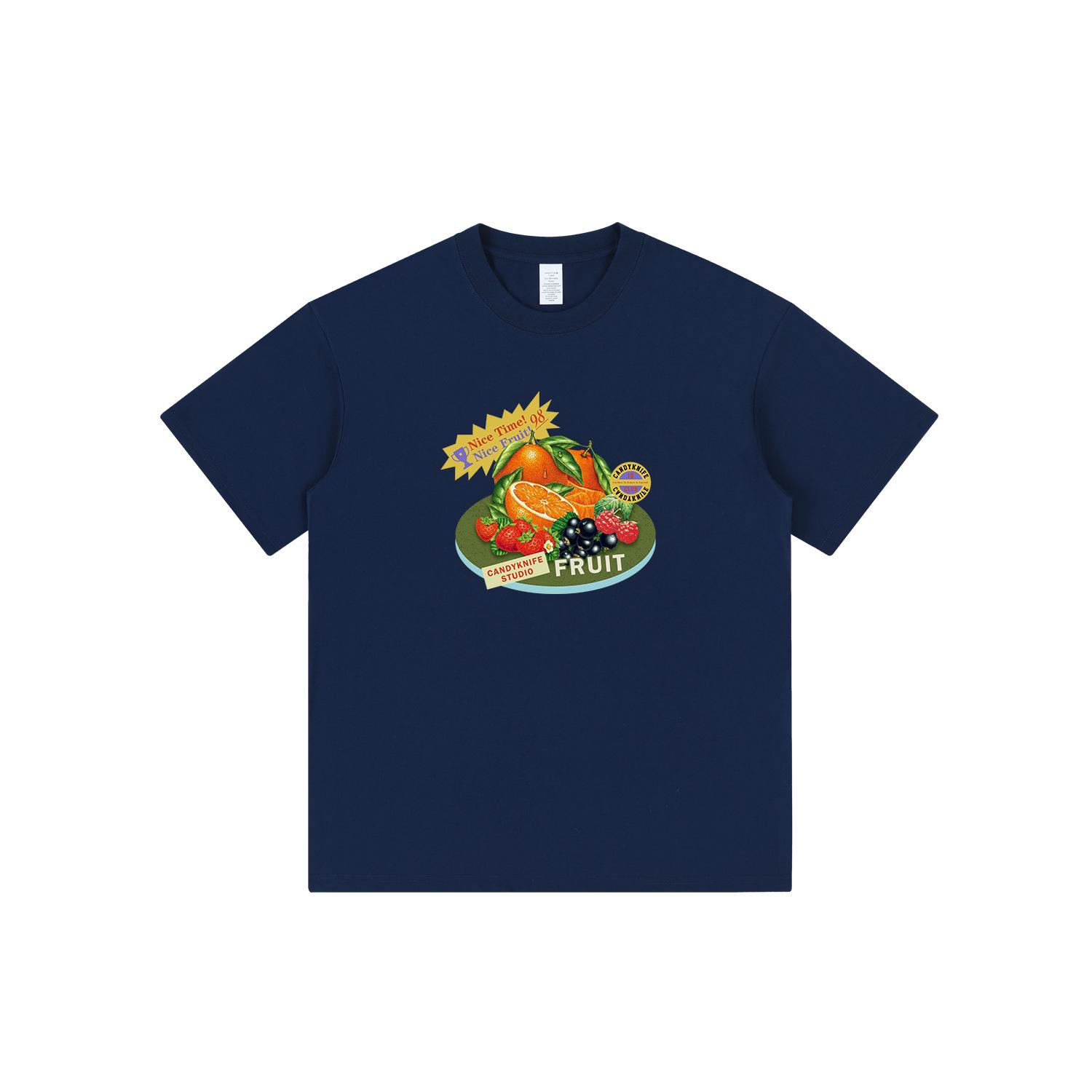 

Retro Japanese Fruit Print Cotton Crew Neck Loose Short Sleeve T-shirt L
