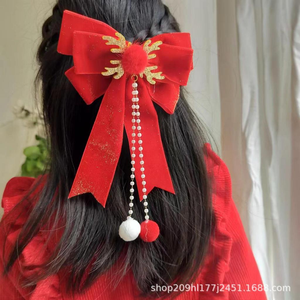Εορταστικά Κόκκινα Αξεσουάρ Μαλλιών Πρωτοχρονιάς: Κορδέλες, Φιόγκοι, Φουρκέτες, Στολίδια Μαλλιών & Φουρκέτες με Φούντες για Κορίτσια