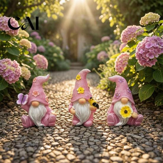 Resin Dwarf Figurines for Patio Balcony Halloween Gnome Statue, Spring Butterfly Bird Flower Weatherproof Lawn Gnomes Yard Figurine Garden Patio, Hand