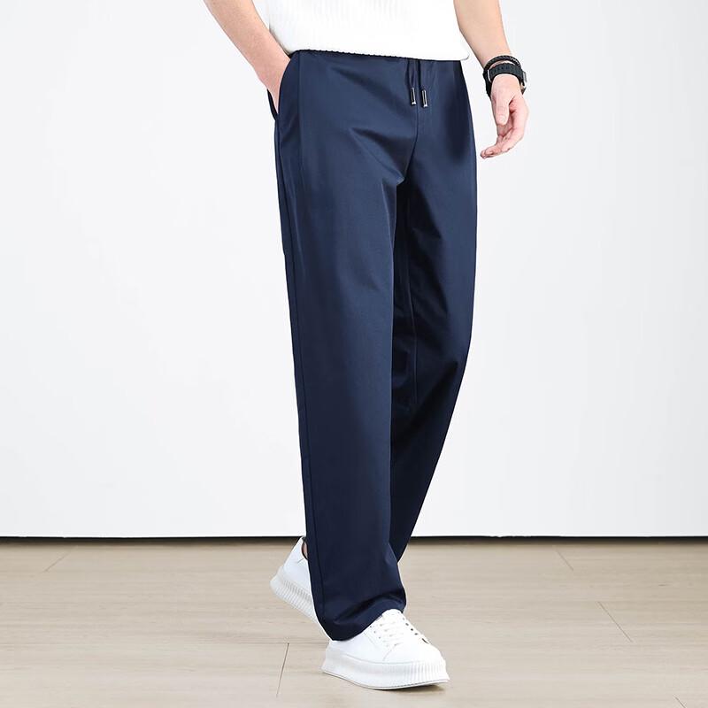 Men's Summer Cotton Elastic Waist Straight Leg Pants