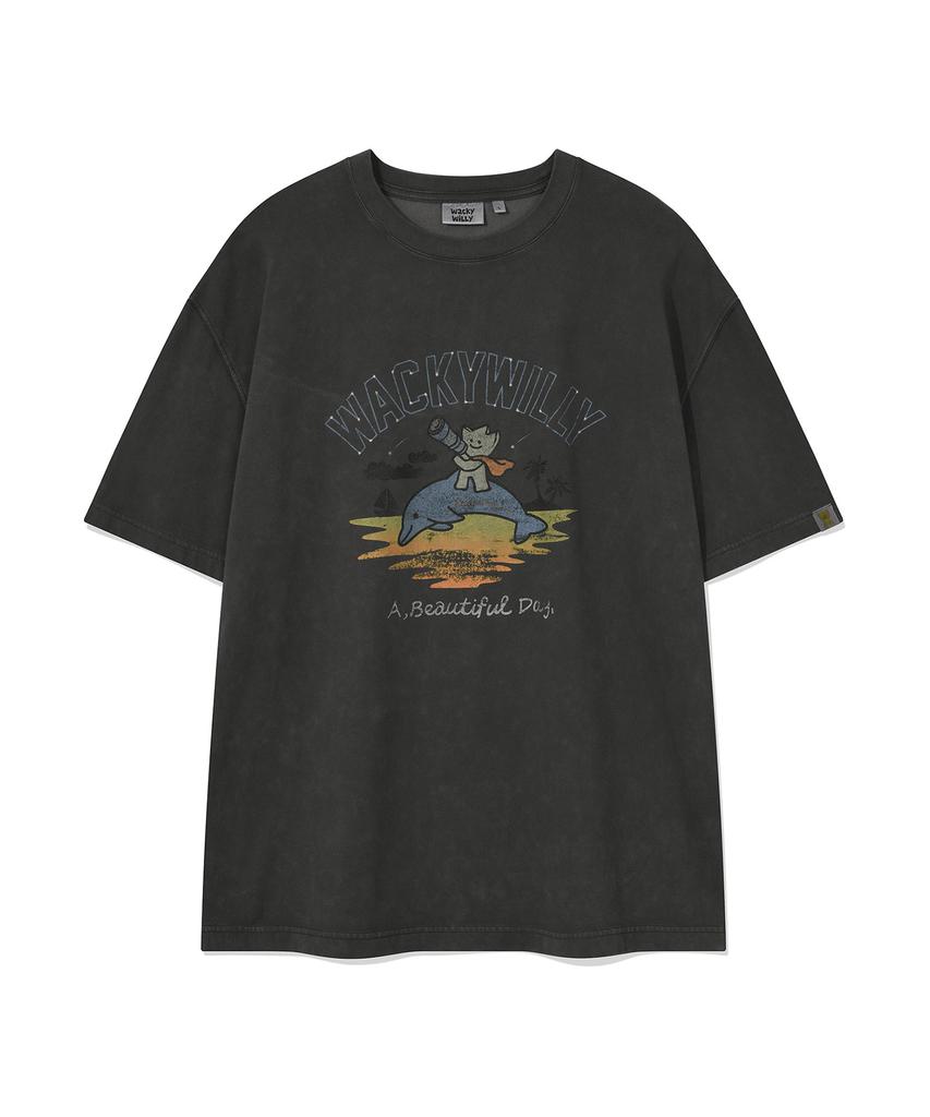 WACKY WILLY Kiki And Dolphin Graphic Short Sleeve T-Shirt Charcoal