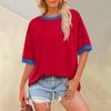 Women Summer Fashion Solid Color T Shirts Loose Scoop Neck Short Sleeve Tops Blouse