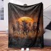 A Group of Horses Running Across a Field At Sunset. 1pc Flower Print Flannel Blanket Soft Warm Throw Blanket Nap Blanket for Couch