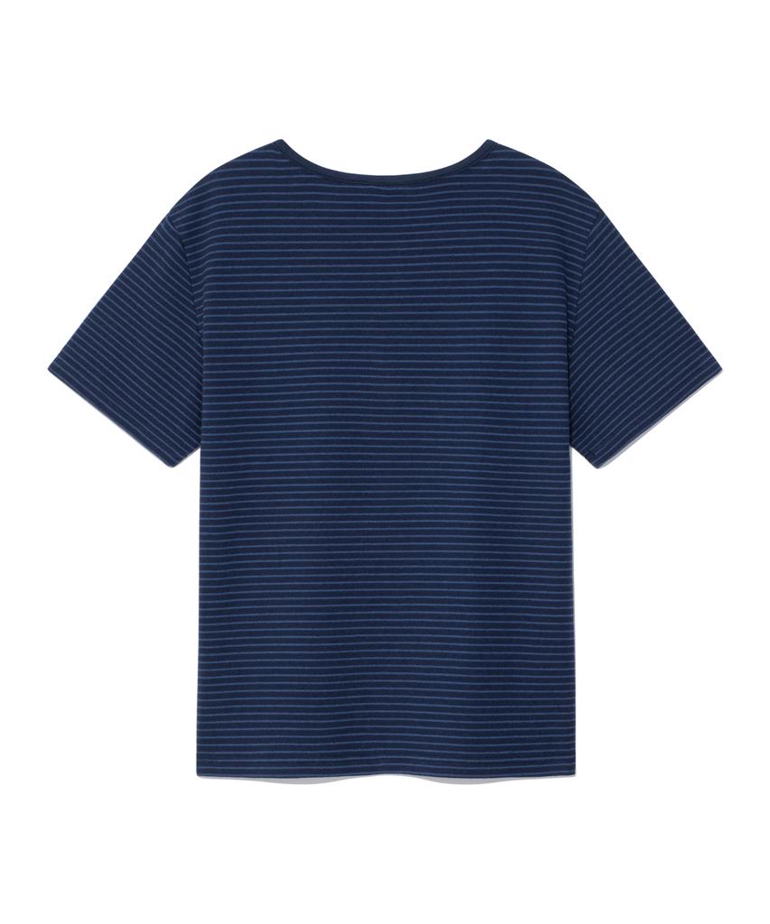 THE COLDEST MOMENT (W) Tcm Stripe Round Henley Neck T (Navy)