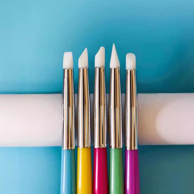 5Pcs 2 Way Nail Art Acrylic Silicone Point Flower Nail Pen Stainless Steel Dotting Tools Marbleizing Painting Pens
