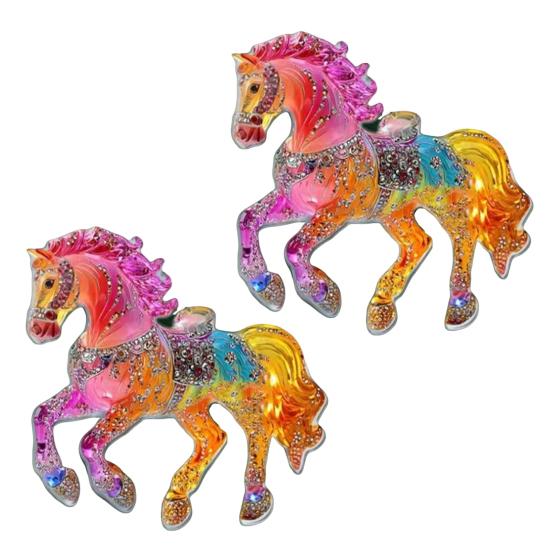 2 Pcs Horse Christmas Ornament Acrylic Sparkly Rhinestones Horse Hanging Decoration 2D Flat Christmas Tree Ornament for Horse Lovers