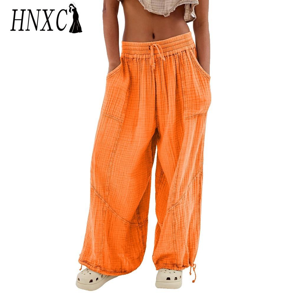

GMXIA 8 Color Women High Elastic Waist Trousers Wide Leg Loose Pants Deep Vest Pleated Ankle Pockets Ladies Casual Pants XL оранжевый