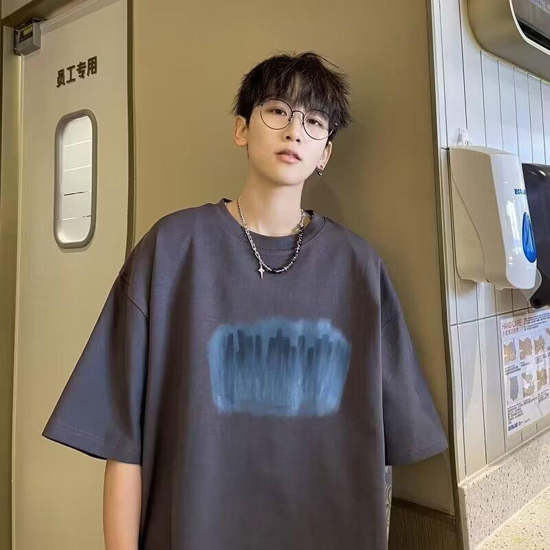 Men'S Trendy Letter Round Neck Printed Short Sleeved T-Shirt For Summer Ins Loose Casual Top