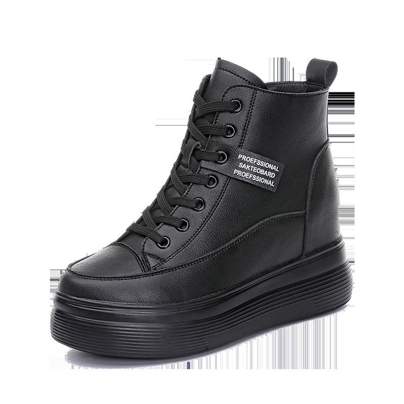 Herbst- und Winter-Damenschuhe neue Keilabsatz-Plateau-Muffin-High-Top-Schuhe mit kleinem inneren Höhenzuwachs Freizeitschuhe Stiefeletten Damen