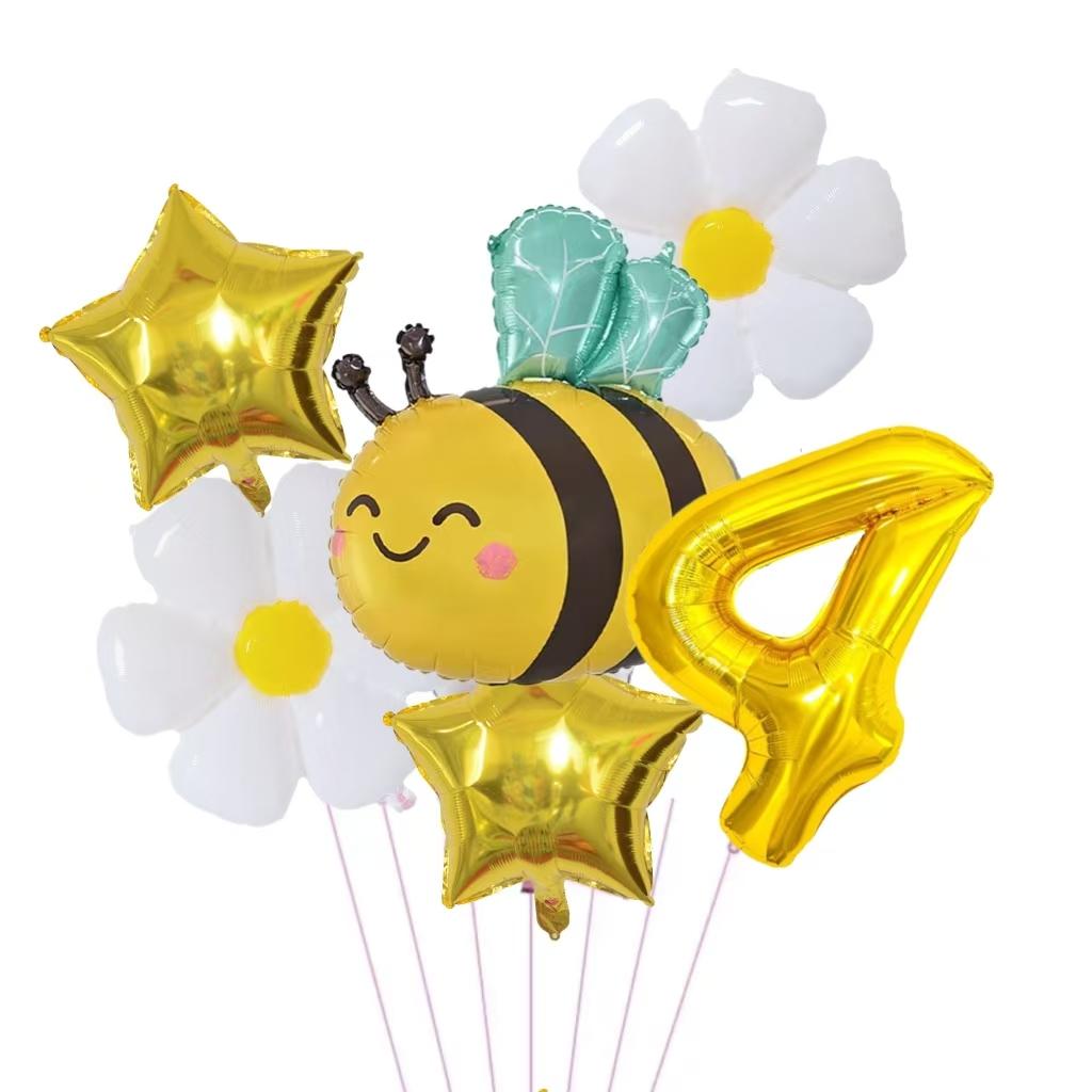 1Pc Bee Daisy 32 Inch Number Foil Balloon Set Kids 0-9 Years Old Birthday Anniversary Graduation Mother'S Day Party Decoration