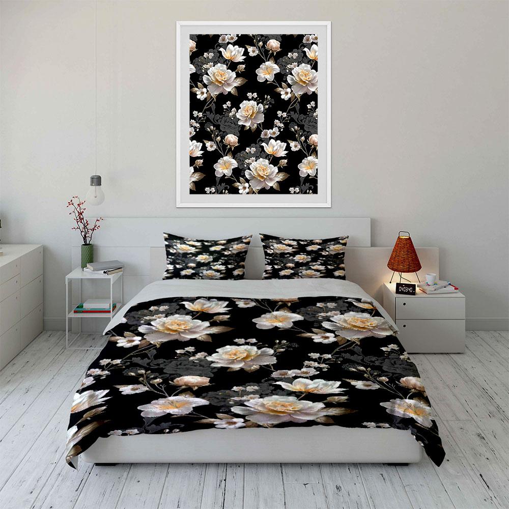 Elegant White Floral Pattern Bedding Duvet Cover Set  (1*Duvet Cover 2*Pillowcases, without duvet insert)