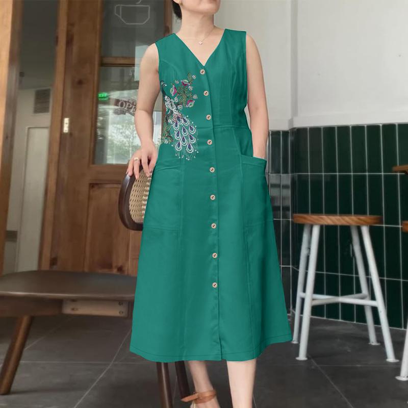 

ZANZEA Женское летнее платье с V-образным вырезом, без рукавов, повседневное, с вышивкой S