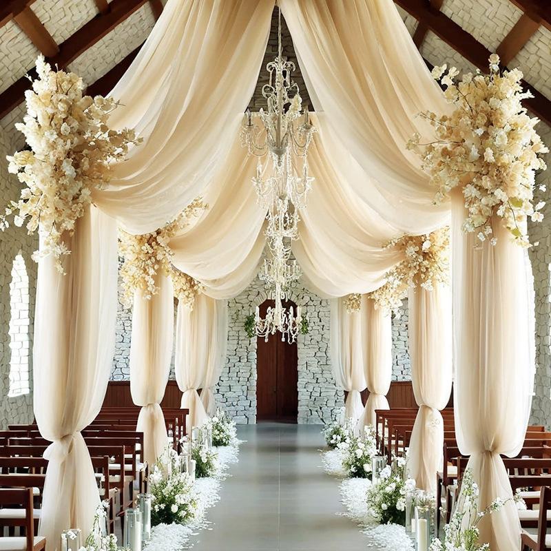 1pcsLarge White Sheer Chiffon Wedding Arch Drapes - Perfect for Ceremony Reception Decor Valentine's Day Gifts Party Supplies