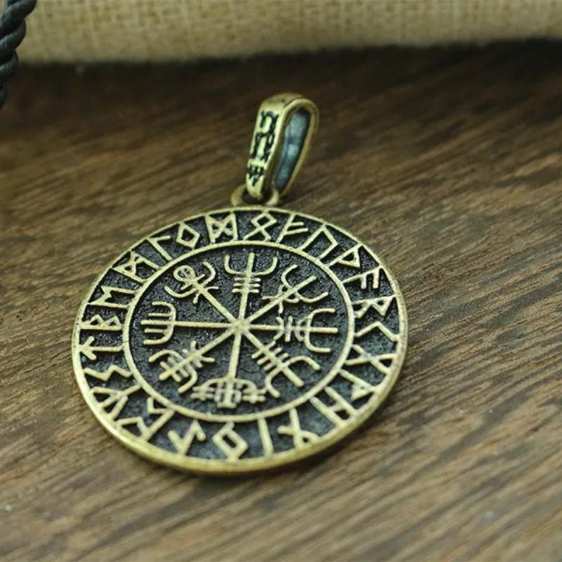 ODINS SYMBOL NORDISCHER RUNEN-ANHÄNGER Herren-HALSKETTE Wikinger-Runen Vegvisir Kompass-Anhänger - Drachenseele Schmuck