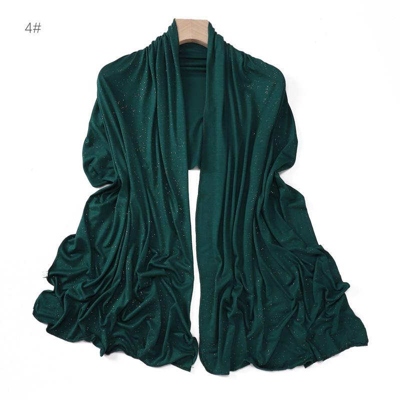 Plain Glitter Shimmer Modal Jersey Hijab Shawl Winter Elastic Muslim Ramadan Scarf Maxi Wrap Snood Stole Foulards Sjaal 175*55Cm