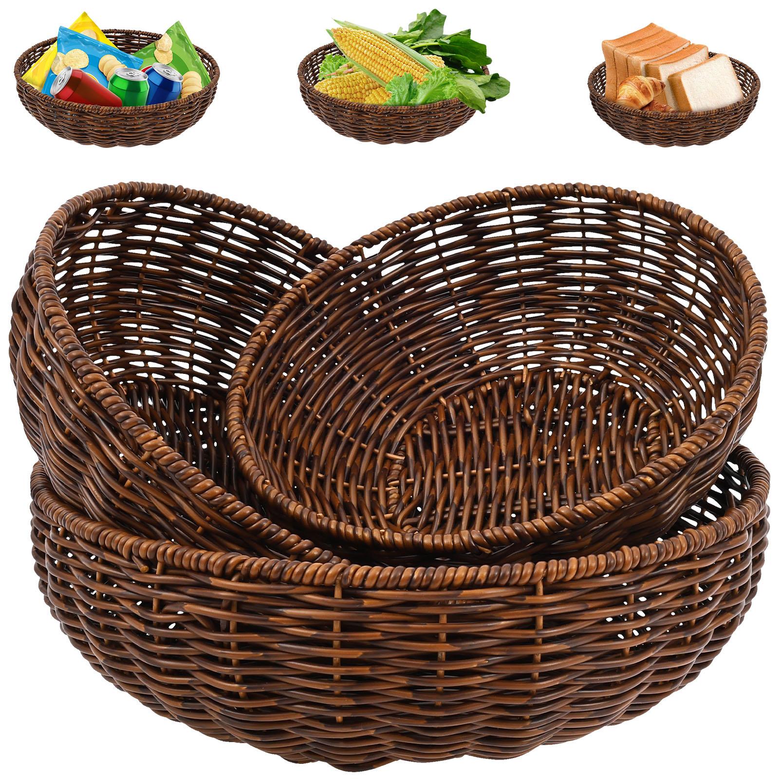 

3Pcs Handwoven Round Wicker Baskets Set Versatile Bread Wicker Baskets Bread Case for Serving Suitable for Kitchen Counter