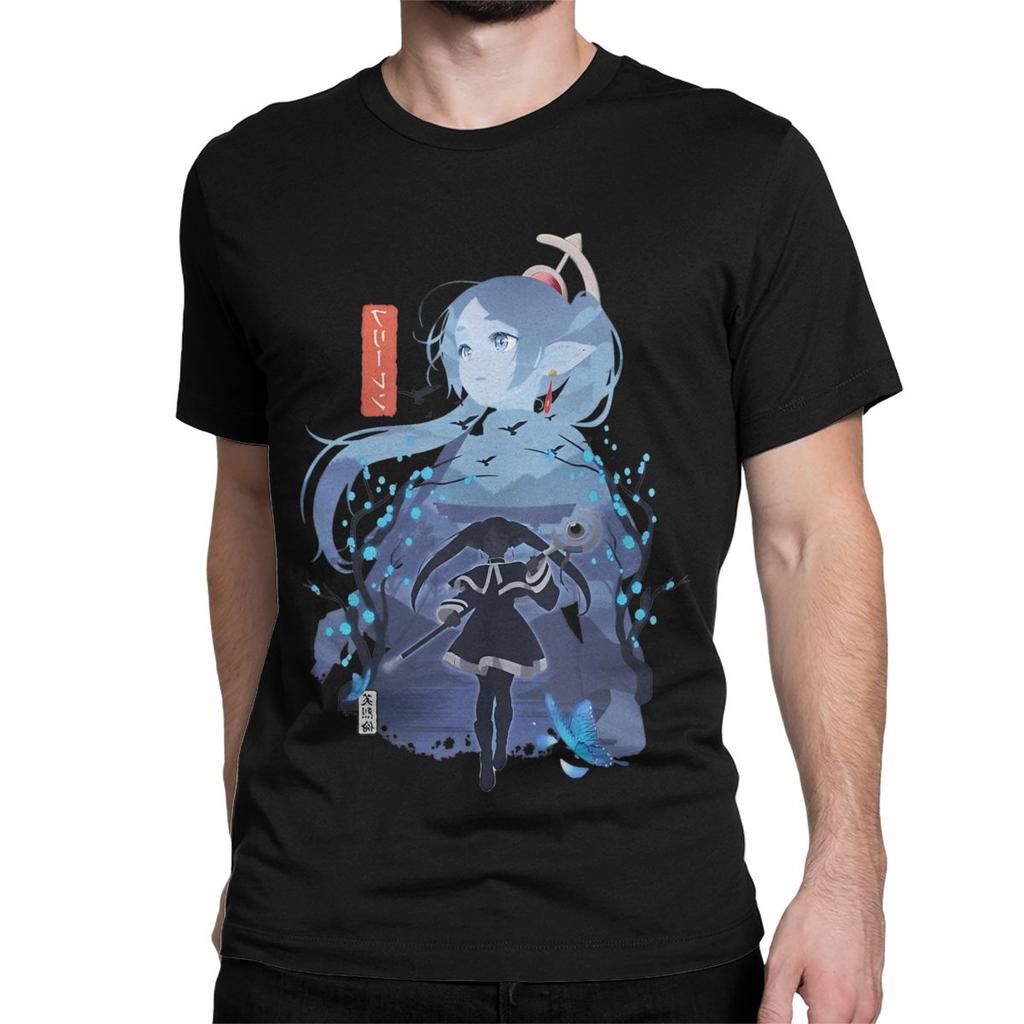 Frieren Silhouette Journeys End TShirt Men Women Sousou No Frieren Novelty 100 Cotton Tees Round Collar T Shirts 6XL Clothes