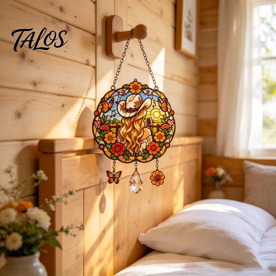 Reflective Light Decor Country Soul Memorial Suncatcher, Stained Glass Style Hanging Ornament, Acrylic Prism Singer Themed Wind Chime for Garden Patio