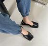 Ladies Square Toe Flats PU Fashion Sandals Buckle Slippers