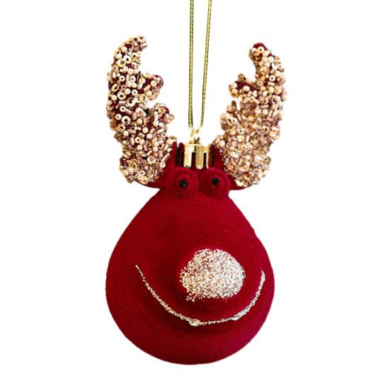 Christmas Ornaments Red Flocking Bell Wreath Snowfall Elk Pendant Snowy Winter Decor for Tree Hanging