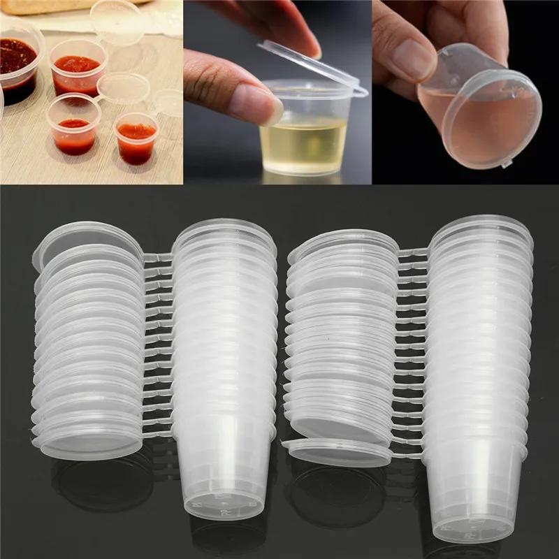 10/30/50pcs 25ml Plastic Sauce Containers with Hinged Lids – Clear Disposable Food Cups for Takeaway, Dips, Samples  & Meal Prep 10pcs белый
