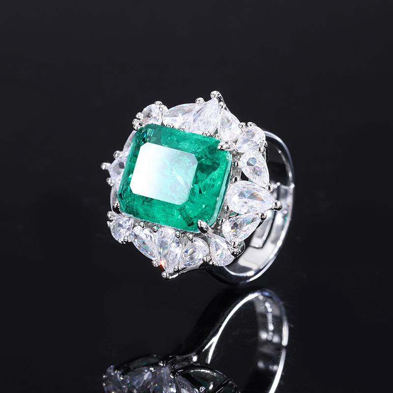 European and American retro simulation emerald pendant ring hand-set diamond women's main stone 12 * 14