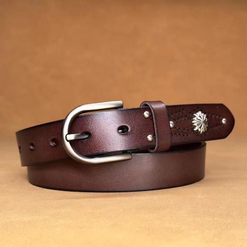 Rivet Women's Belt, First Layer Cowhide Fashion Casual Pin Buckle Belt, Genuine Leather Simple Belt
