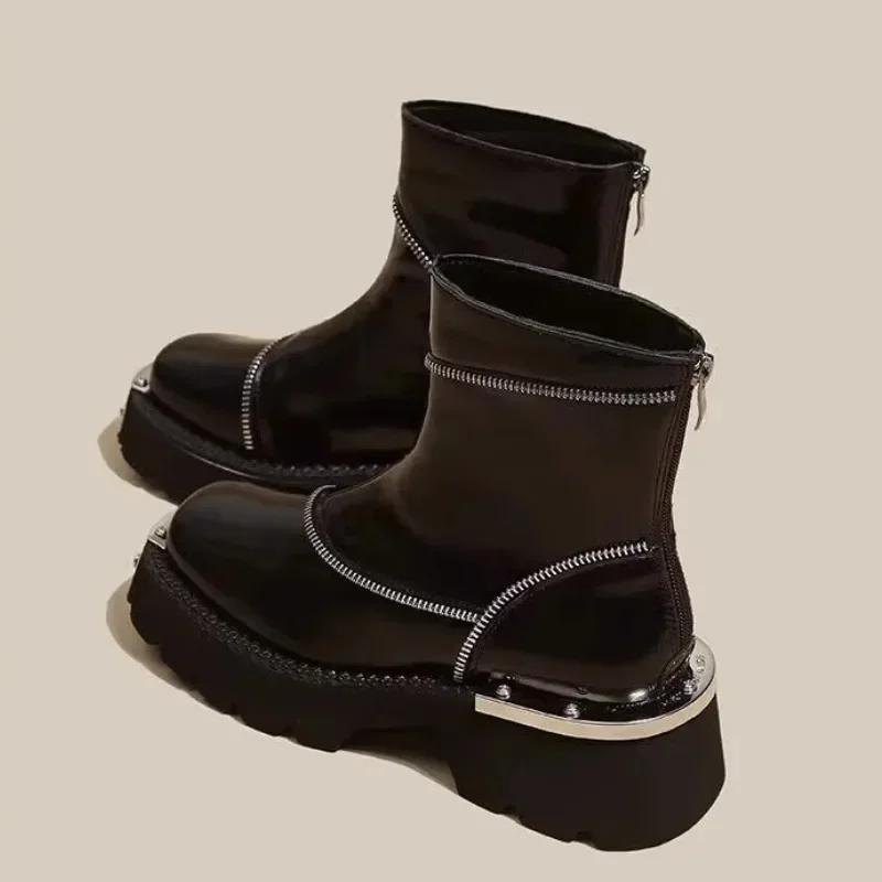 Women's Shoes On Sale Fashion Zipper Women's Boots Winter Round Toe Solid Short Barrel Platform Chunky Heels Ladies Boots