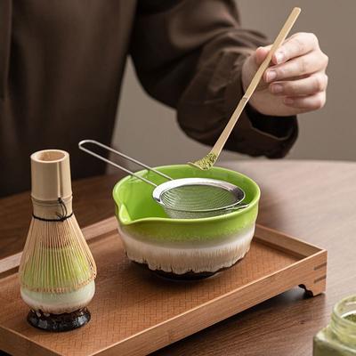 New 5PC Bamboo Ceramic Japanese Matcha Tea Set Food Grade With Strainer Spoon Match Bowl Safe Reusable Matcha Whisk Set Stirring