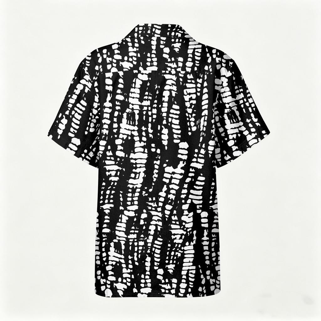 Men’s Spring Summer Casual Shirt Cotton Linen Short Sleeve Button Down Collared Top with Abstract Print Lightweight Relaxed Fit