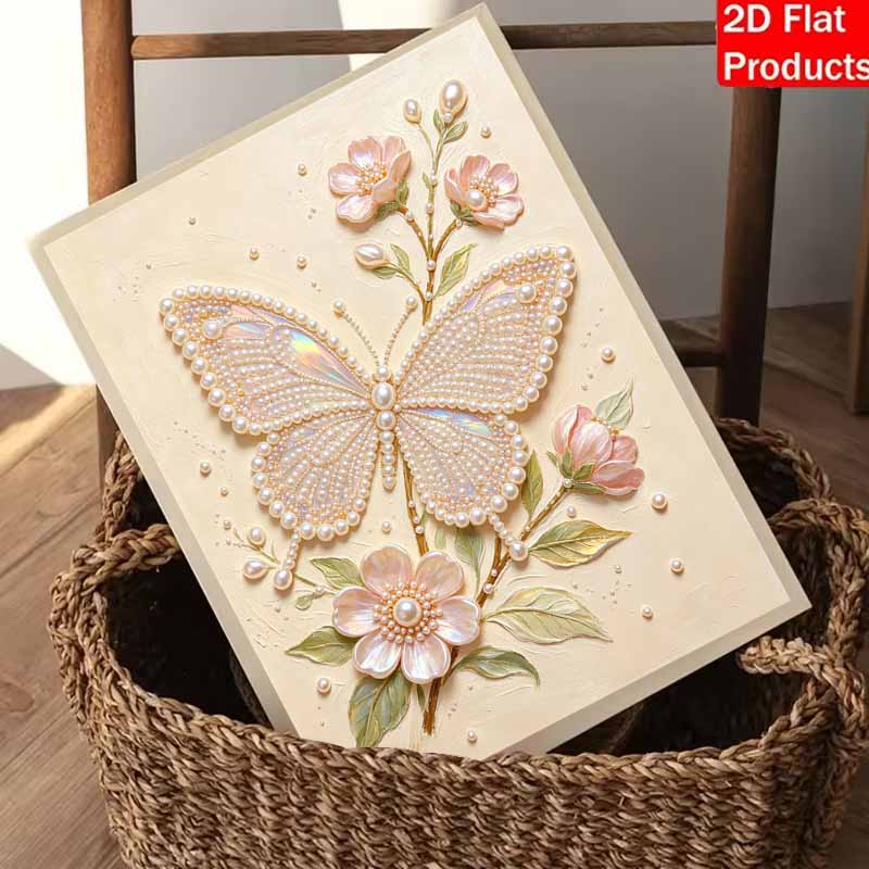 Pearl painting set 5D pearl mosaic art style butterfly and flowers home wall decoration.