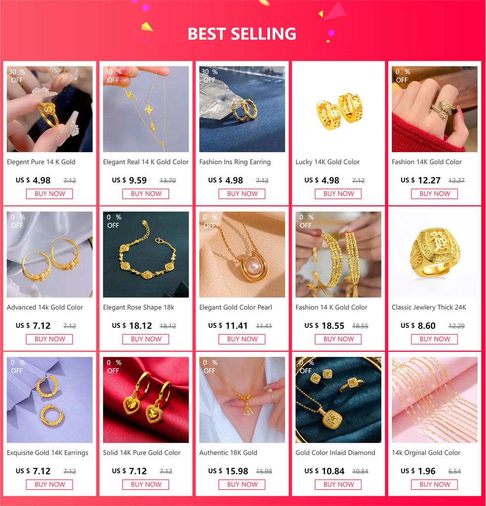 Pure 18 K Gold Shiny Simple Transport Beads Earring Jewelry for Women Bride Never Fade Jewelry Birthday Wedding Gifts