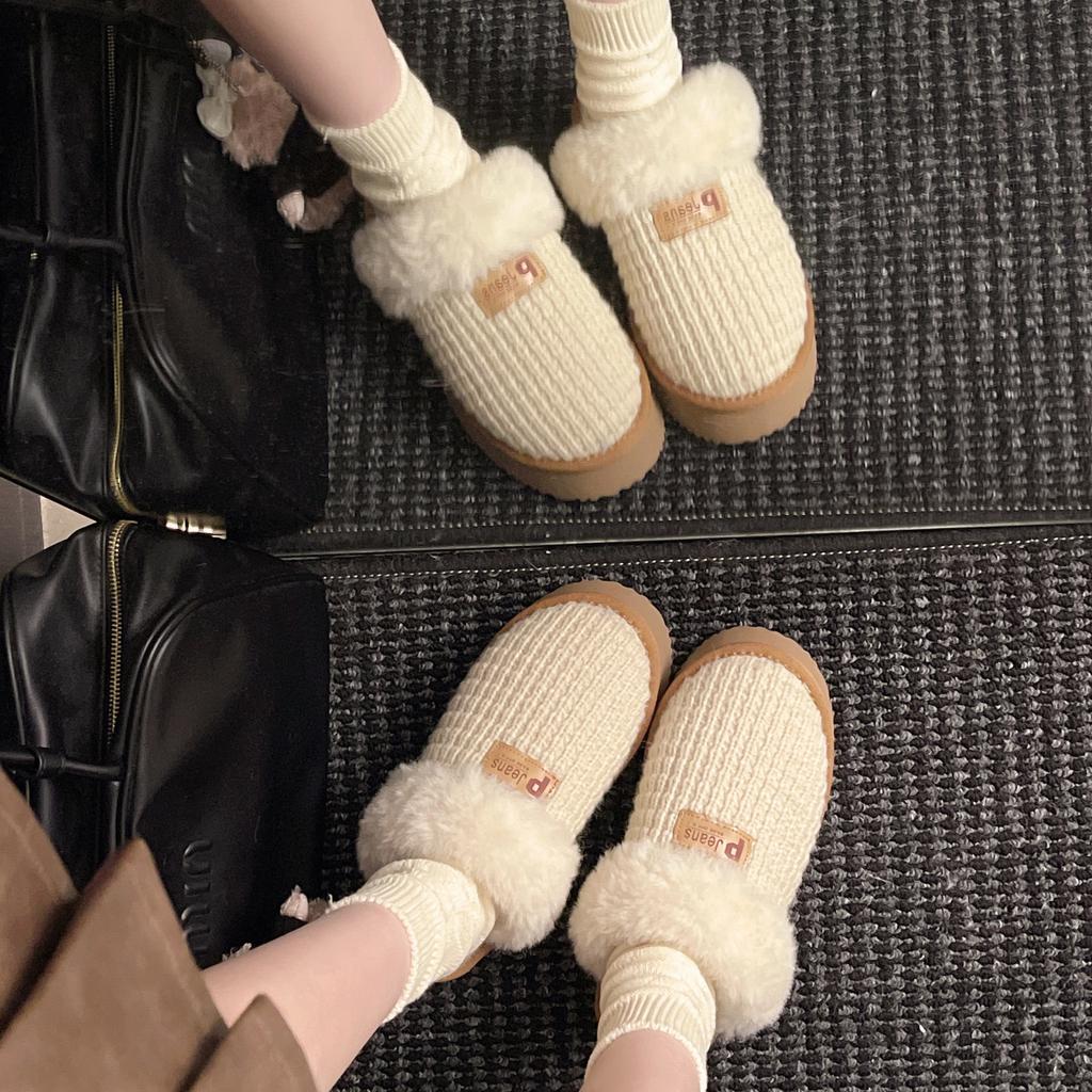 Women's winter fur mouth fur one thickened padded warm cold lightweight hiking home cushioning waterproof non-slip sports snow boots cotton slippers