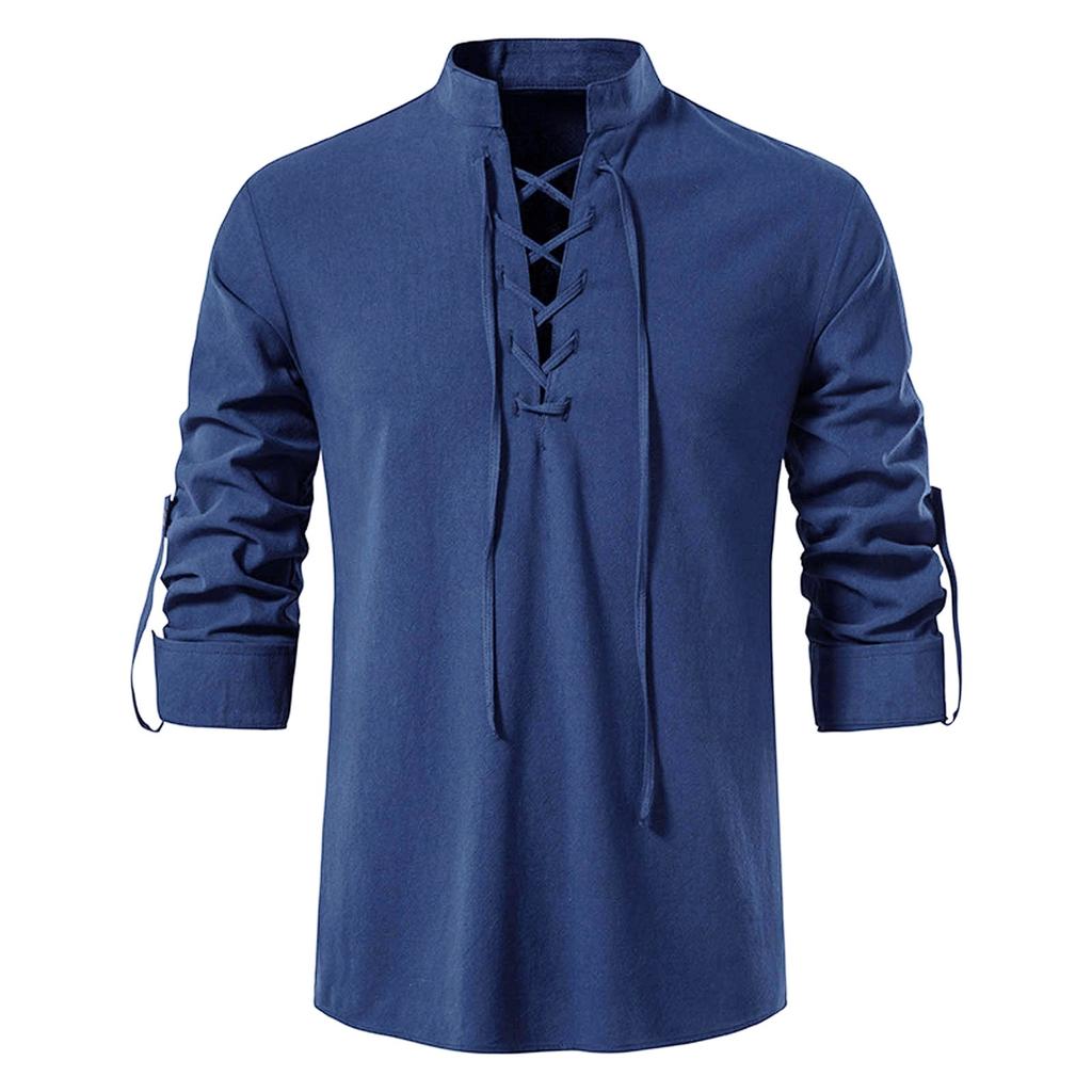 Men's  Casual Fashion Long Sleeve Solid Color V-Neck Tops