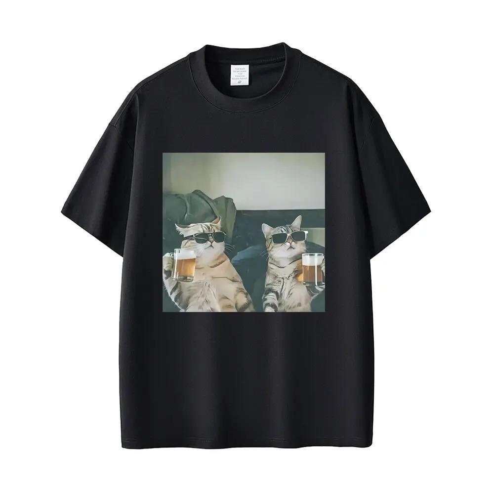 

Cool Cat Drinking Beer Funny Meme Tshirt Women Casual Vintage Short Sleeve T Shirt Women Fashion Crewneck Tshirts S