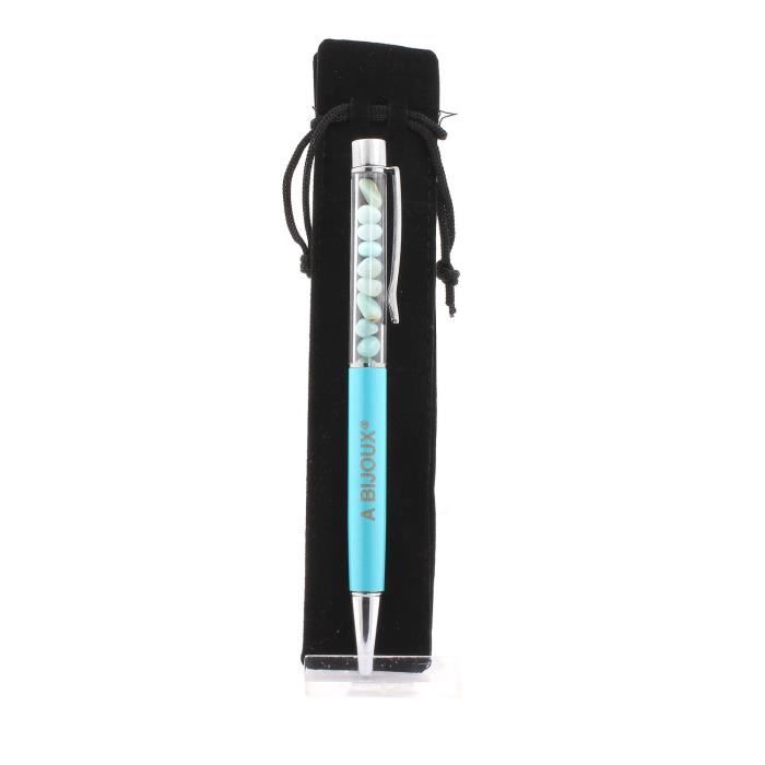 Stylo minéraux - ABIJOUX - Amazonite du Brésil - Bille - Noir - Rechargeable - Mixte