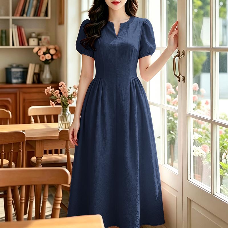 

ZANZEA Women Casual V-Neck Elegant Summer Short Sleeve Long Dress 2XL Темно-синій