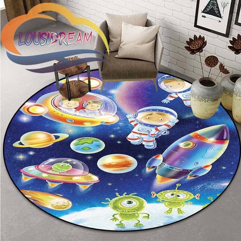 Space Universe  Vector Ufo and Many Planets In Galaxy Round Bedroom Floor Mat Computer Chair Area Decoration Carpets