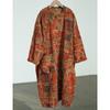 Johnature Women Vintage Print Floral Dress Stand Long Sleeve Corduroy Spring Chinese Style Button Pockets Dress