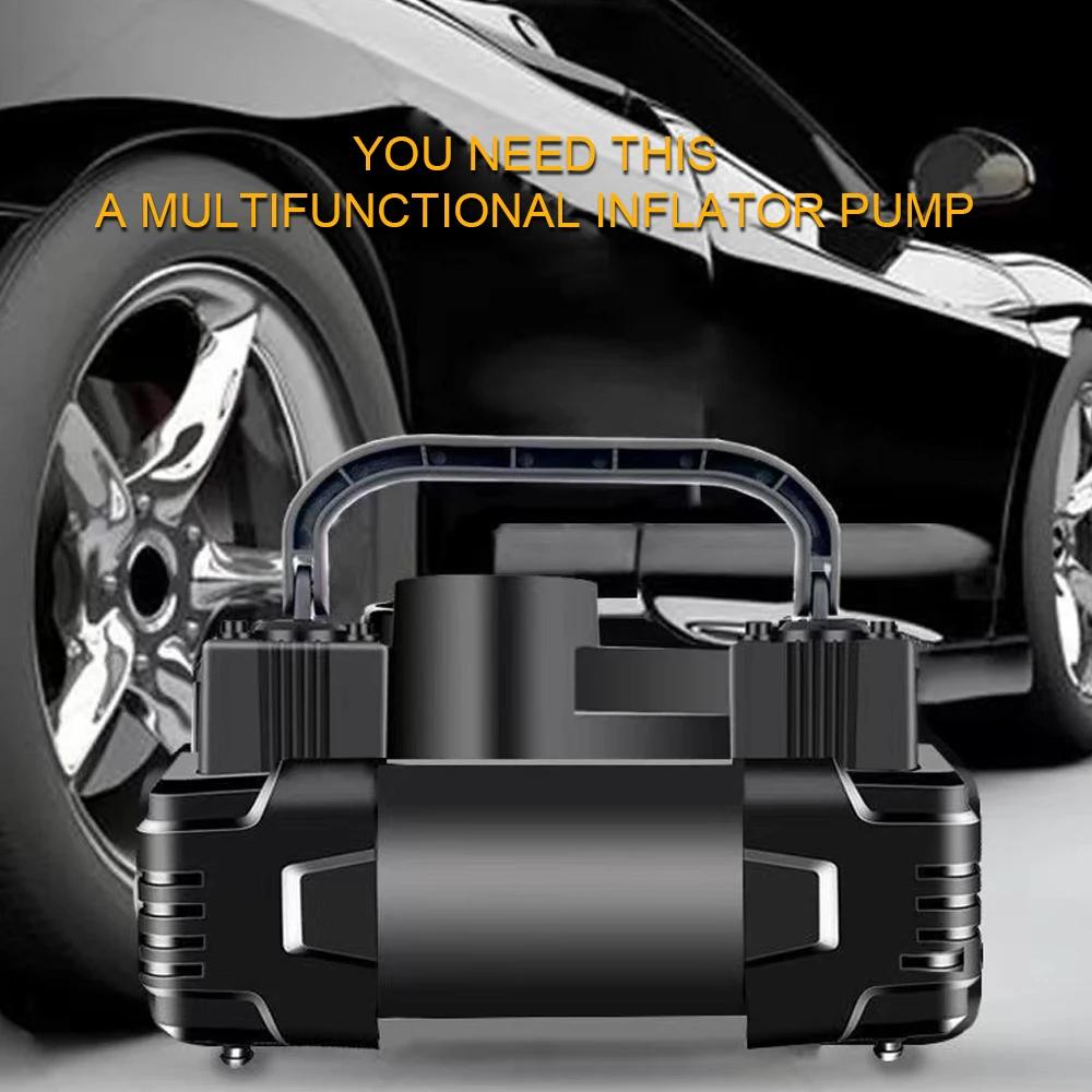 12V 150PSI Mini Dual Cylinder Heavy Duty Tire Inflator Electric Air Pump with LED Light Car Inflatable Auto Tool