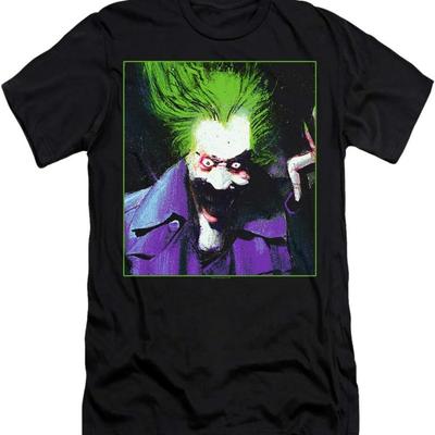 Batman Arkham Asylum Premium Canvas T-Shirt Joker Porträt Schwarzes T-Shirt