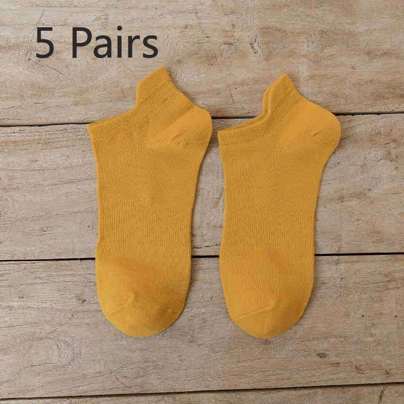 5 Pairs of Men's Short Socks, Pure Cotton, Men's Raised Ears, Breathable, Odorless, Short Top, Low Top, Light Mouth, Solid Color Boat Socks, Trendy