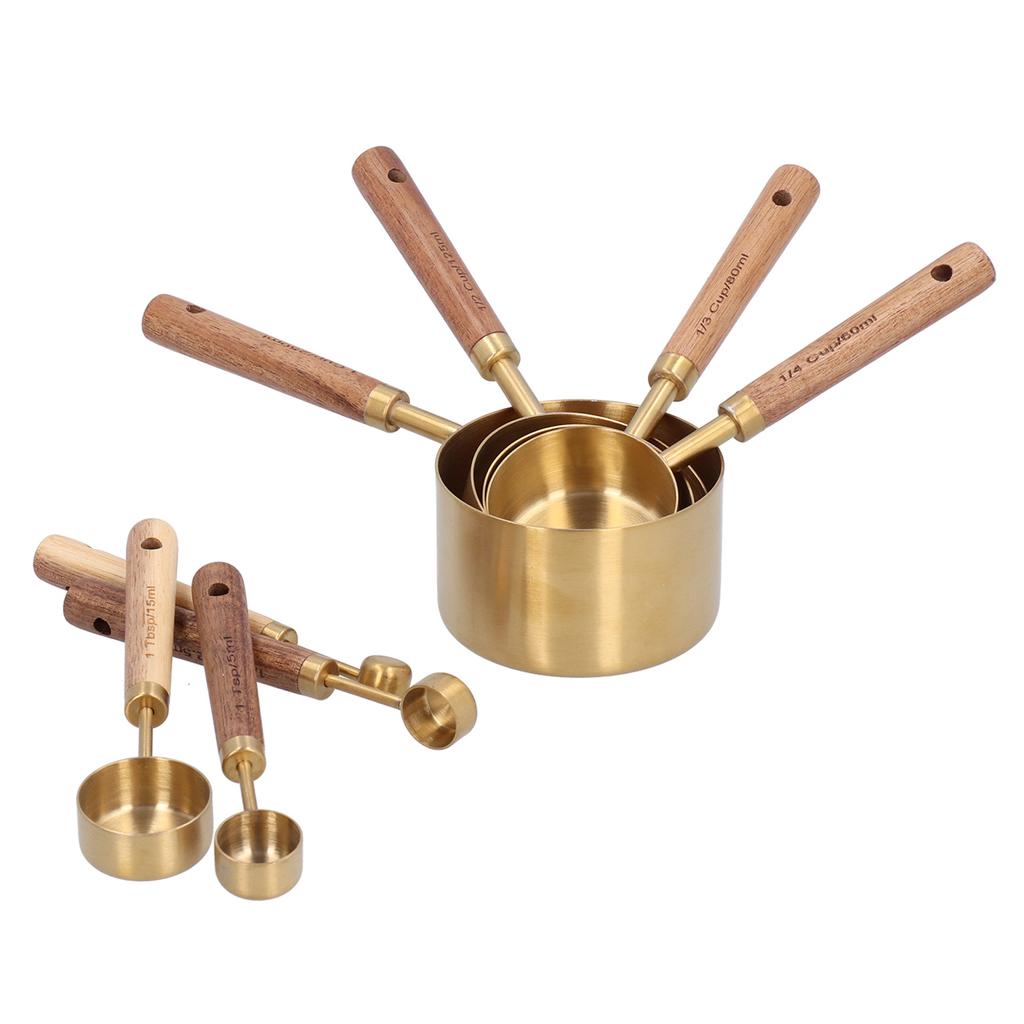 8Pcs Stainless Steel Measuring Cup with Wooden Handle Bartending Scale Measuring Spoon Baking Tool