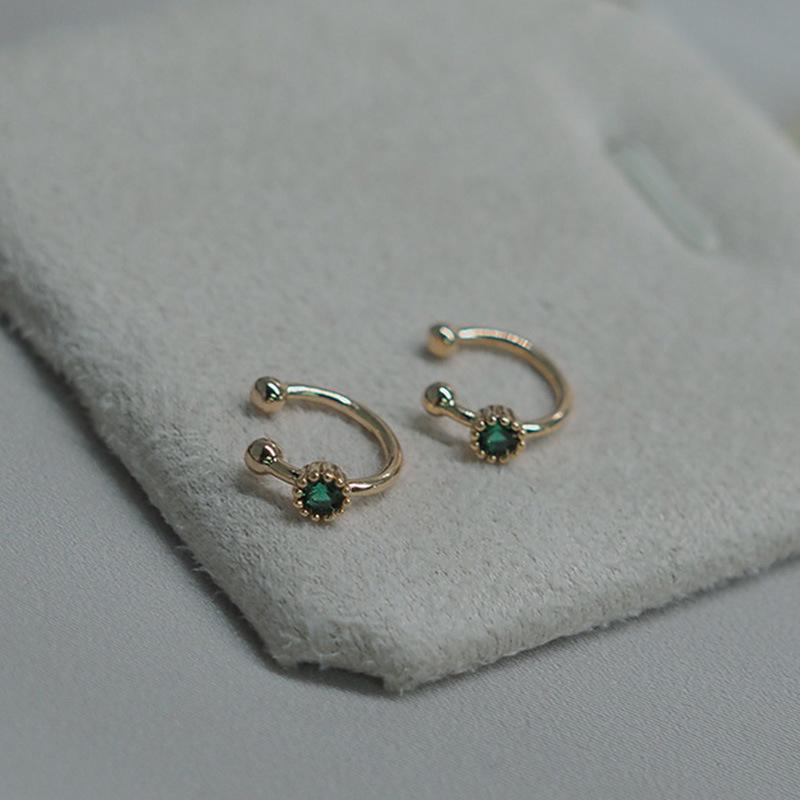 ANENJERY Green Zircon Clip On Earrings for Women Daily Small Ear Cuff Clip Without Piercing Jewelry