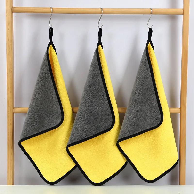 1/10PCS Super Absorbent Cleaning Towel Yellow Double Layer Microfiber Car Detailing Washing Rags Water Absorbtion Drying Cloth