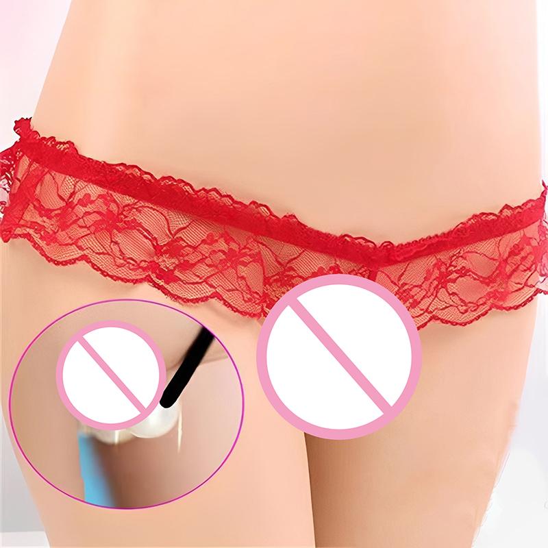 Sexy Women's Passionate Open-Crotch Seductive Pearl Thong Panty Set