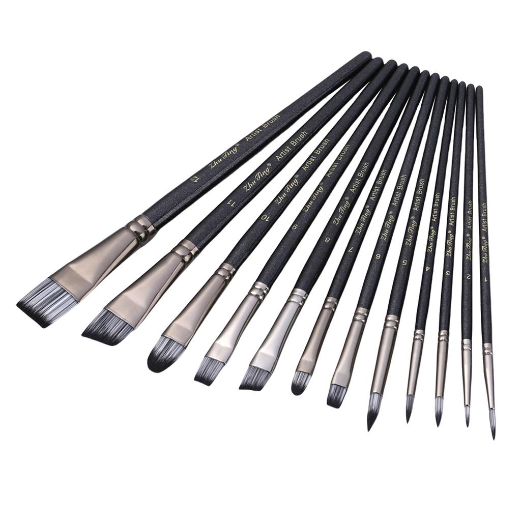 12 STÜCKE Künstlerpinsel Holzgriff Malpinsel für Kind Erwachsener Aquarell Gouaches Öl Acrylmalerei Gesichts- und Körperkunst