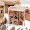 Journal GO 9pcs/set Cute Cartoon Mini Pattern Wooden Stamps Daily Life Lovely World Calendar Planner Stamp Scrapbooking Journal