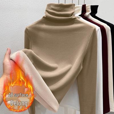 Damen Schlankmachendes Plüschkragen Langarm Basisshirt - Vielseitiges Herbst/Winter Unterhemd